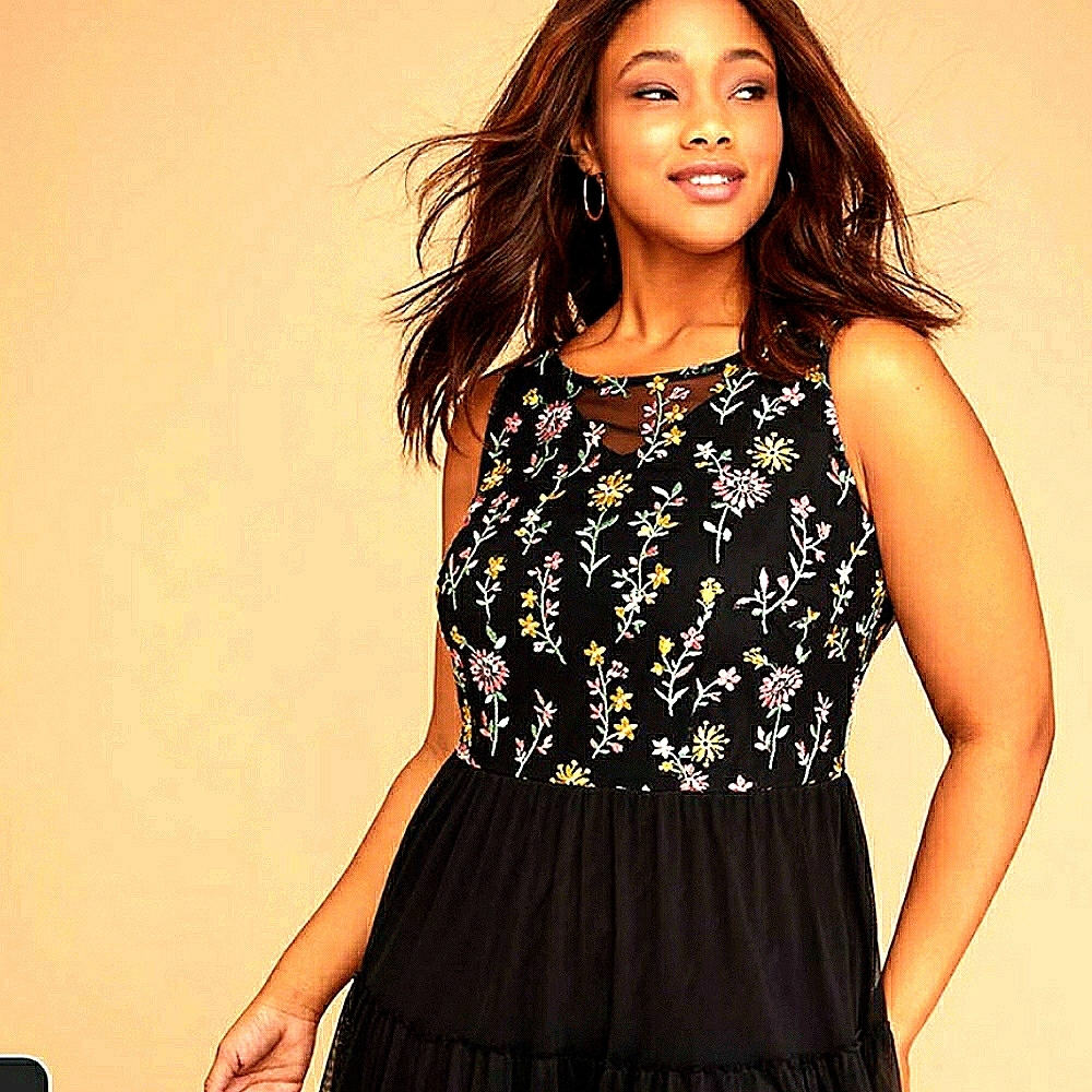 Lane Bryant Embroidered Mesh Flare Dress S…